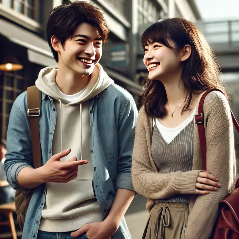 会話する若い男女