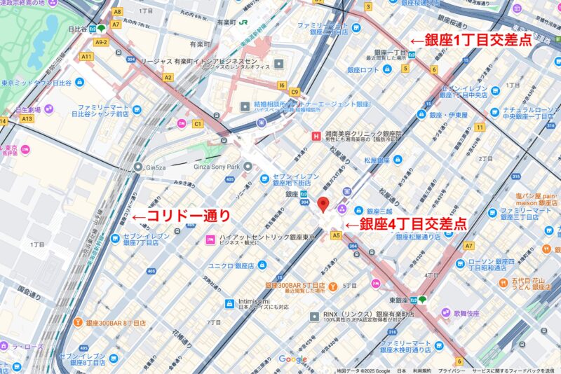銀座4丁目交差点付近の地図
