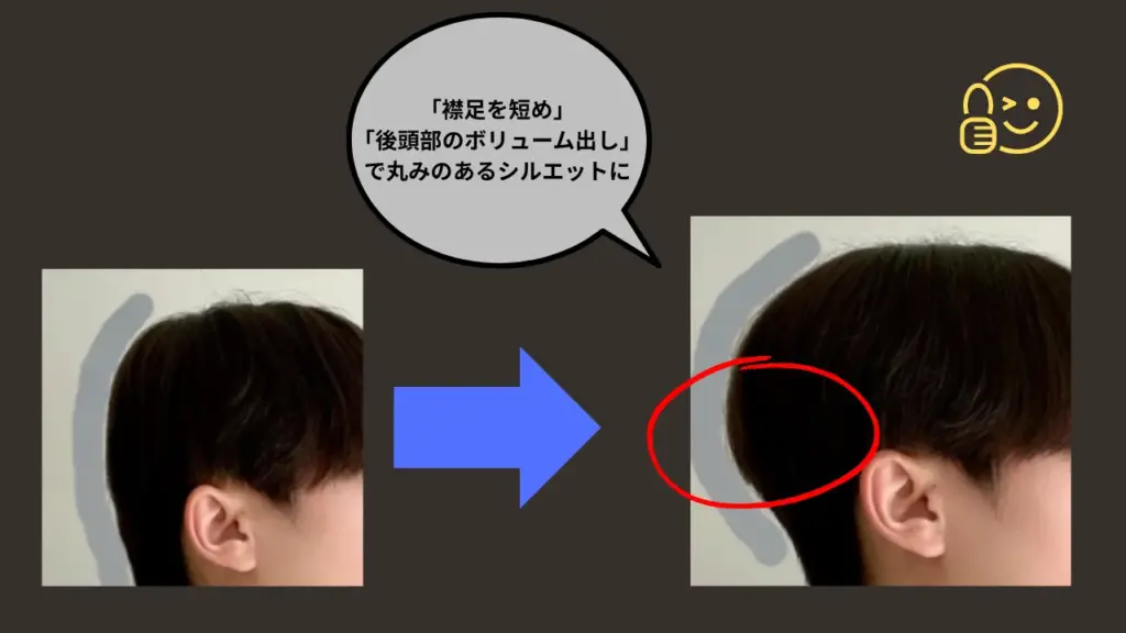 ふんわりとした丸みを作ることで頭の形をキレイに見せた髪型