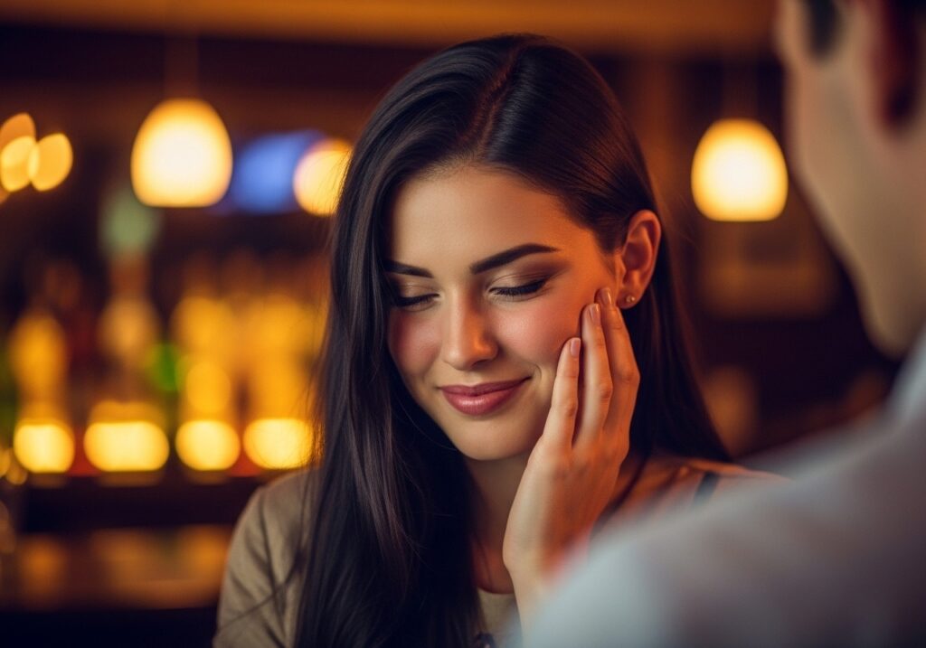 照れて顔を赤くしている